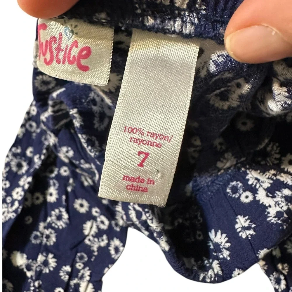 Floral‎ Print Pants Blue White Drawstring Waist Casual Comfy Lightweight